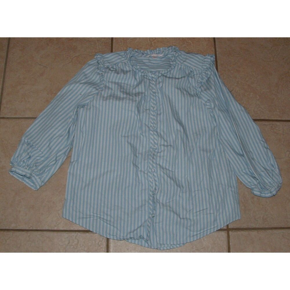 Blue Striped Sz Small Casual or Dress Ruffled Button Up Shirt LC LAUREN CONRAD